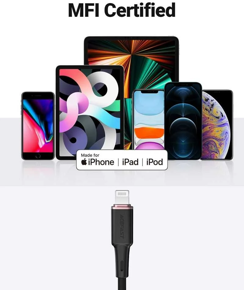 USB laidas Acefast C2-01 MFi PD30W USB-C to Lightning 1.2m juodas