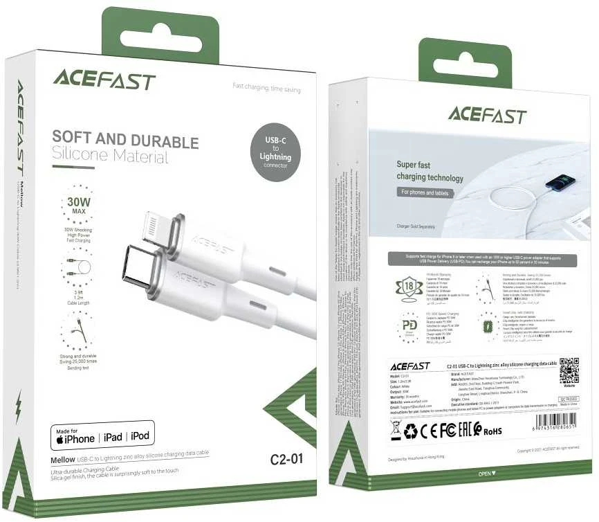 USB laidas Acefast C2-01 MFi PD30W USB-C to Lightning 1.2m juodas