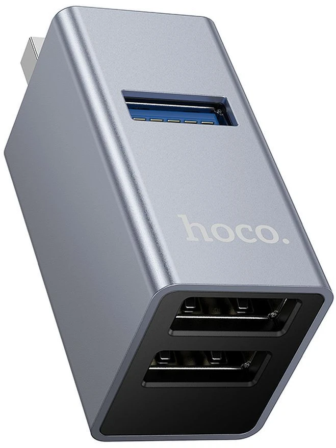 Adapteris 3in1 (USB 2.0 x 2+USB 3.0) to USB-A Hoco HB54 pilka