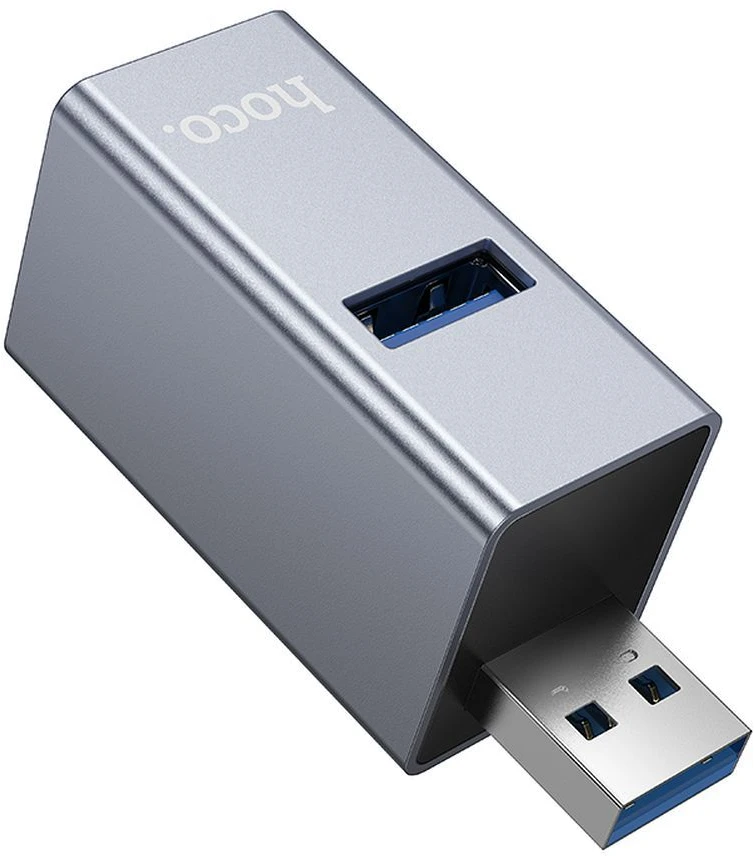 Adapteris 3in1 (USB 2.0 x 2+USB 3.0) to USB-A Hoco HB54 pilka