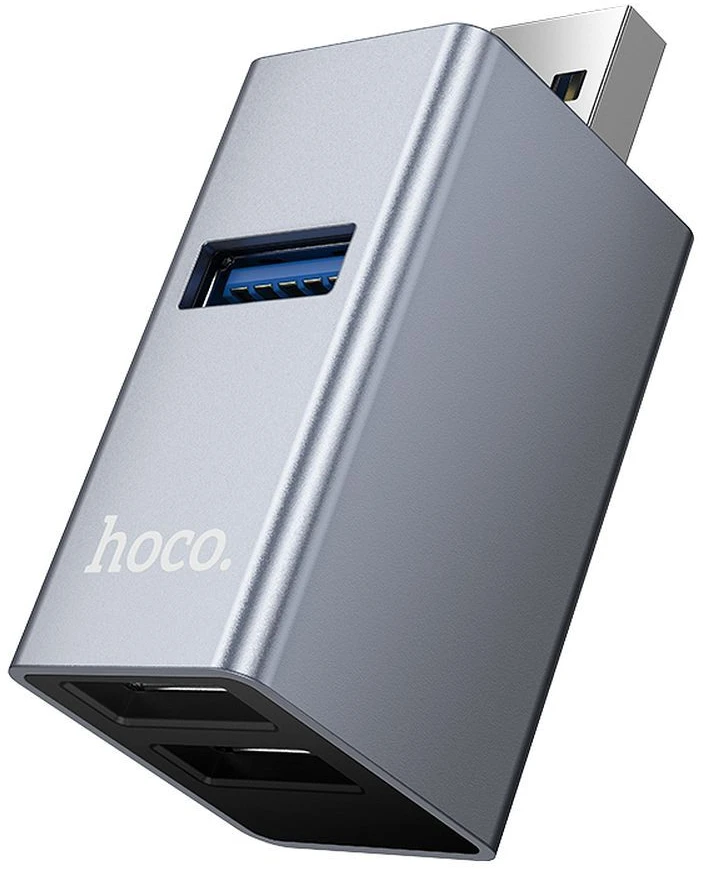 Adapteris 3in1 (USB 2.0 x 2+USB 3.0) to USB-A Hoco HB54 pilka