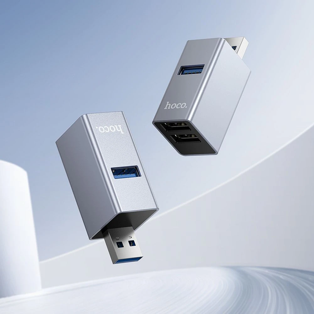 Adapteris 3in1 (USB 2.0 x 2+USB 3.0) to USB-A Hoco HB54 pilka