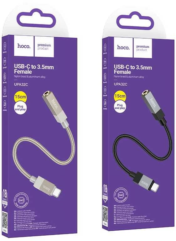 Adapteris AUX USB C to Jack 3,5 mm Hoco UPA32C UPA32C juodas