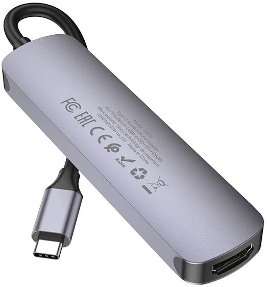 Adapteris Hoco HB28 Type-C daugiafunkcis keitiklis HDMI+USB3.0+USB2.0+SD+TF+PD pilkas