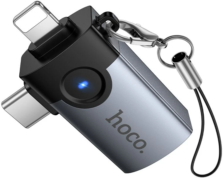 Adapteris OTG 2in1 Lightning / USB C į USB A Hoco UA46E Victory pilka