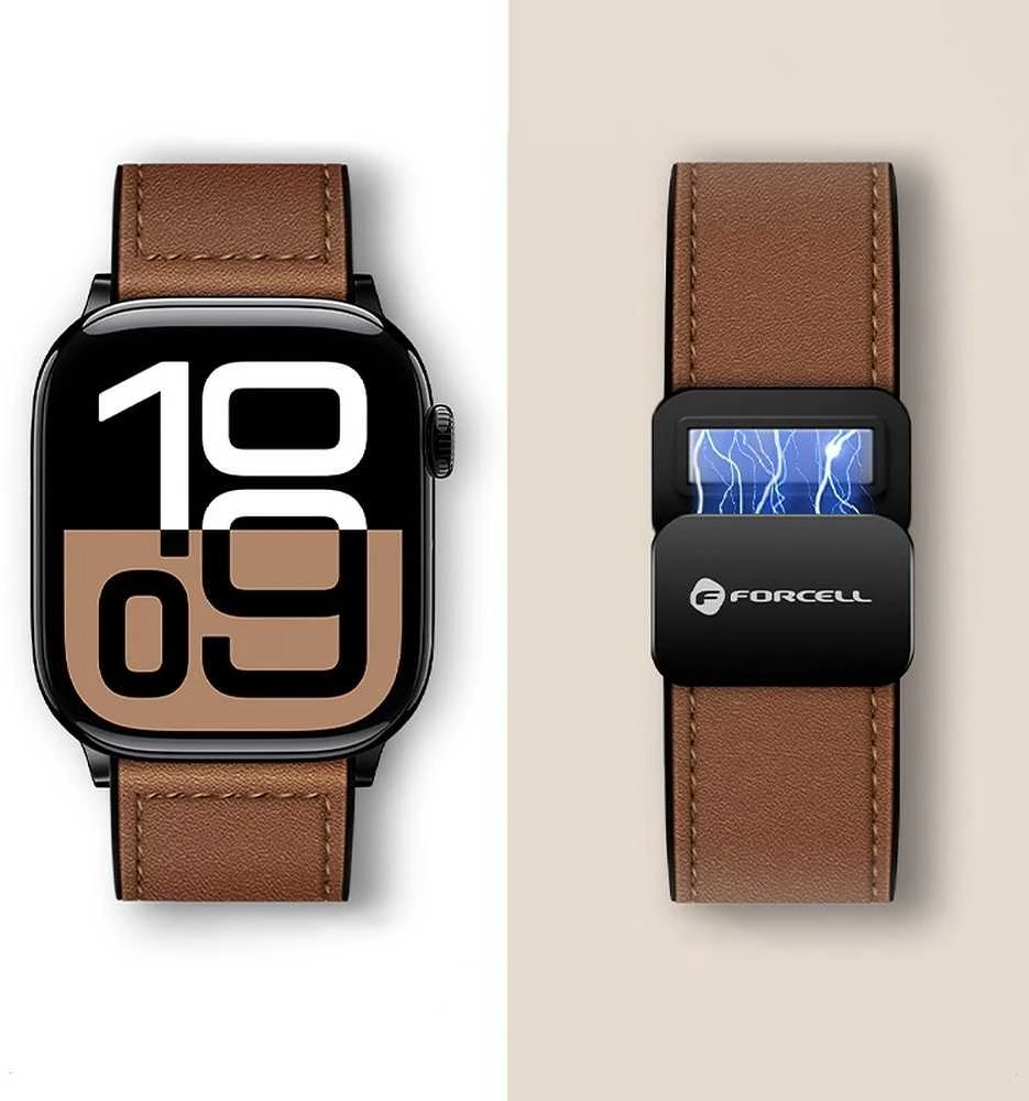 „Apple Watch“ dirželis Forcell F-Design FA21 magnetinis dirbtinės odos dirželis 38/40/41 mm, juodas