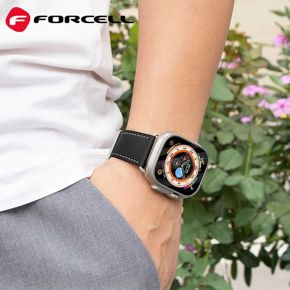Forcell „Apple Watch“ dirželis AAD90 F-Design FA20 skylučių dirbtinės odos 38/40/41 mm, juodas