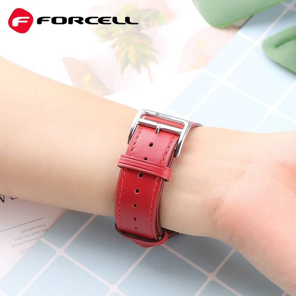 „Apple Watch“ dirželis Forcell F-Design FA20 skylučių dirbtinės odos 42/44/45/49 mm, raudonas