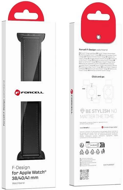 „Apple Watch“ dirželis Forcell F-Design FA21 magnetinis dirbtinės odos dirželis 38/40/41 mm, juodas