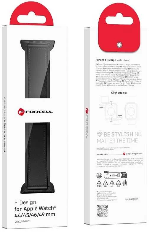 „Apple Watch“ dirželis Forcell F-Design FA21 magnetinis dirbtinės odos dirželis 42 / 44 / 45 / 49 mm, juodas