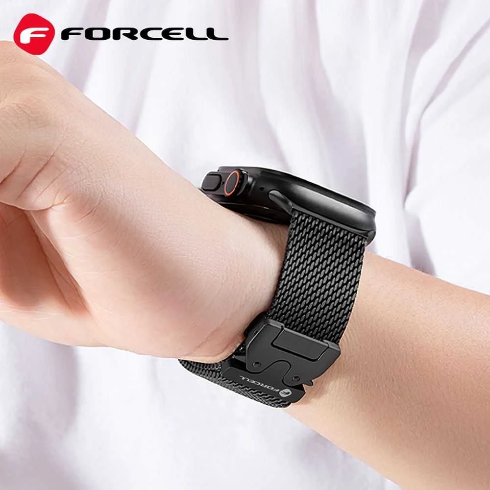 „Apple Watch“ dirželis Forcell F-Design FA11 plieno užsegimas 38/40/41 mm juodas