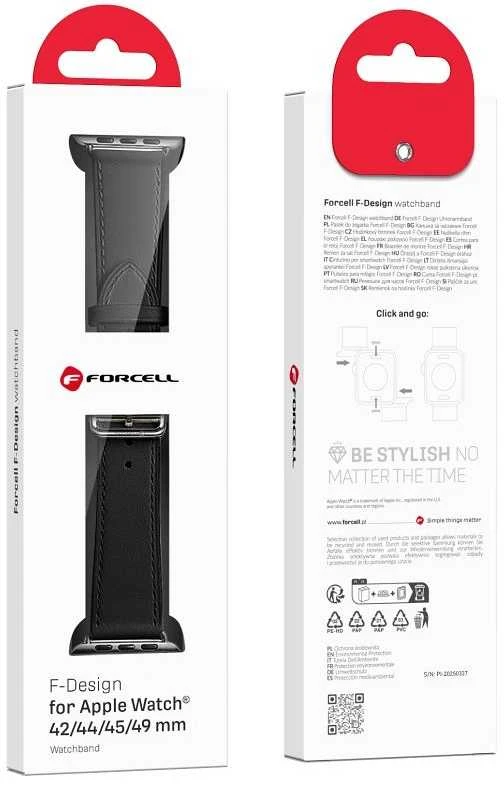 „Apple Watch“ dirželis Forcell F-Design FA20 skylučių dirbtinės odos 42/44/45/49 mm, juodas