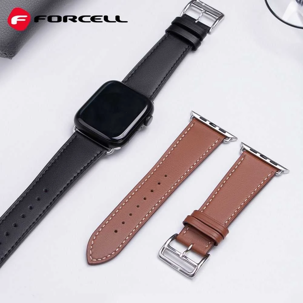 „Apple Watch“ dirželis „Forcell F-Design FA20“ su skylutėmis, dirbtinės odos, 42/44/45/49 mm, rudas