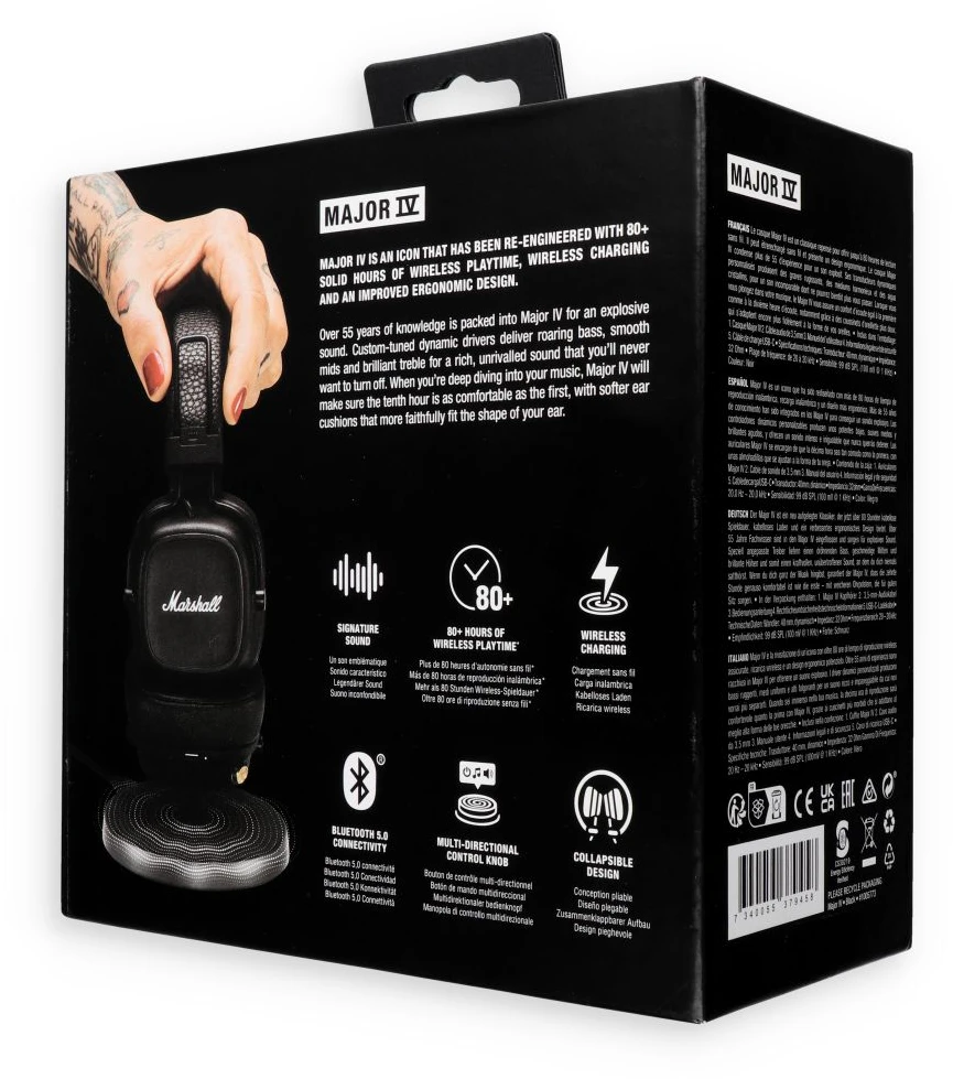 Ausinės Marshall Major IV Bluetooth, Juodos spalvos