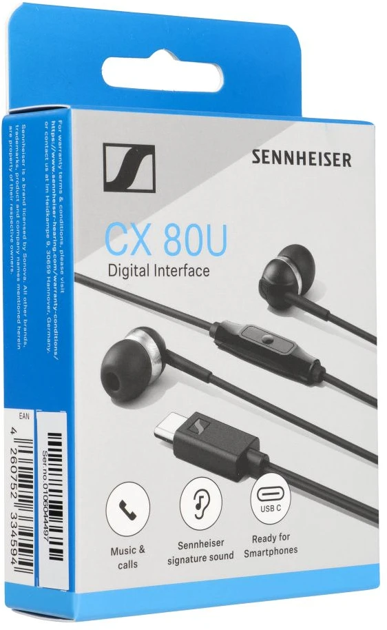 su laidu ausinės USB-C Sennheiser CX 80U juodas