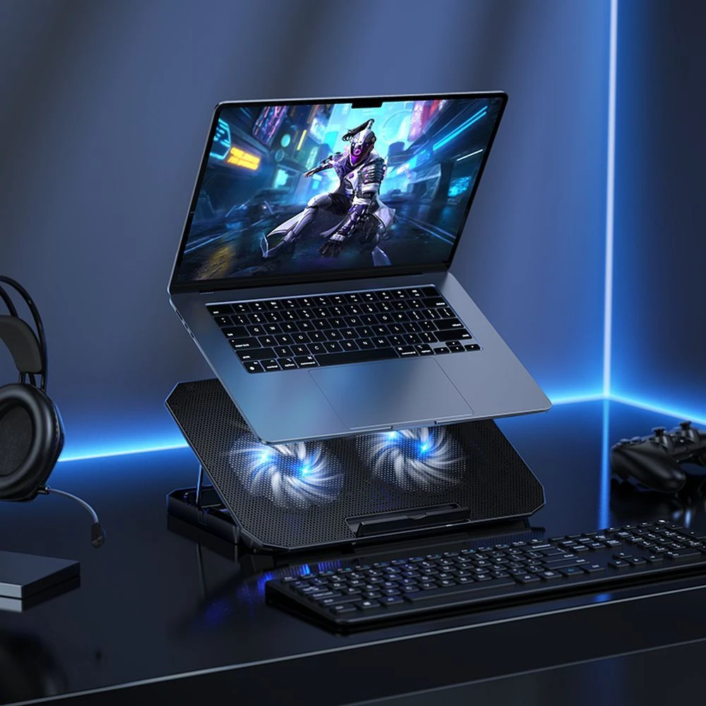 Aušinimo dėklas skirtas laptop regulowana 2 x USB A LED Hoco GA4 juoda