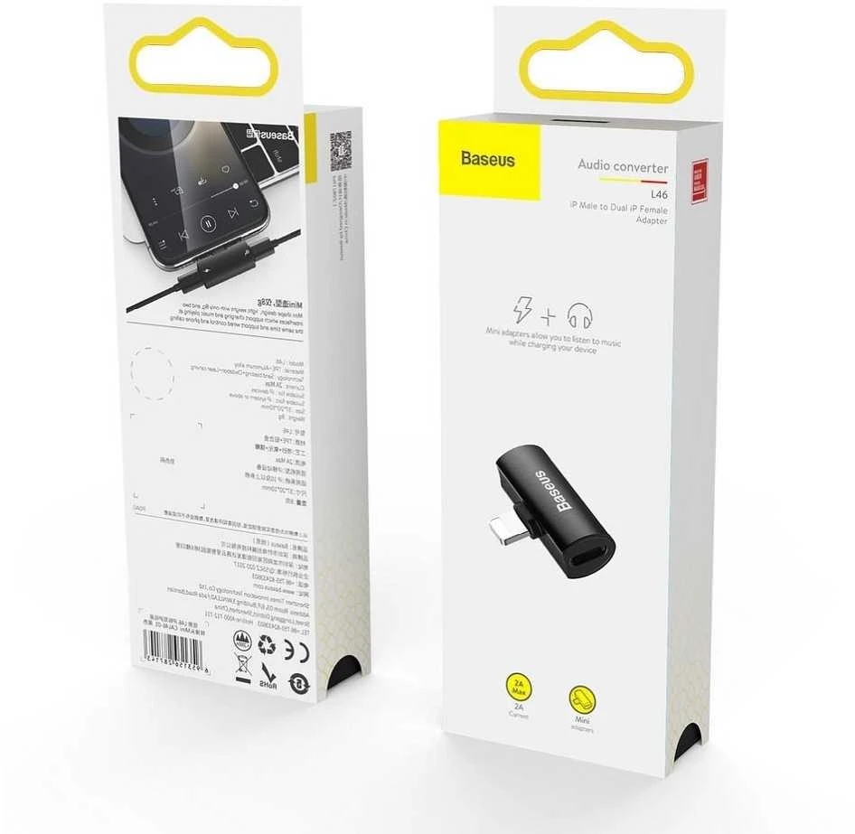 Baseus L46 audio adapteris Lightning-2x Lightning - Juoda