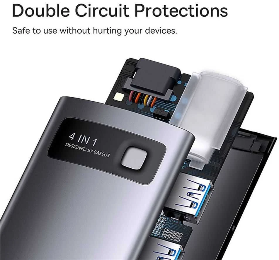 Baseus Metal Gleam Series Hub adapteris 4in1 USB-C iki 4x USB 3.0