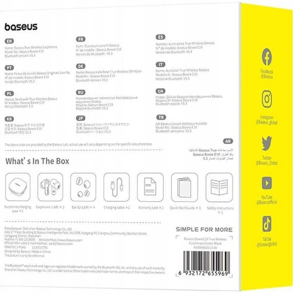 Baseus Belaidės Bluetooth 5.3 ausinės Bowie E19 su įkrovimo dėklu, juodos