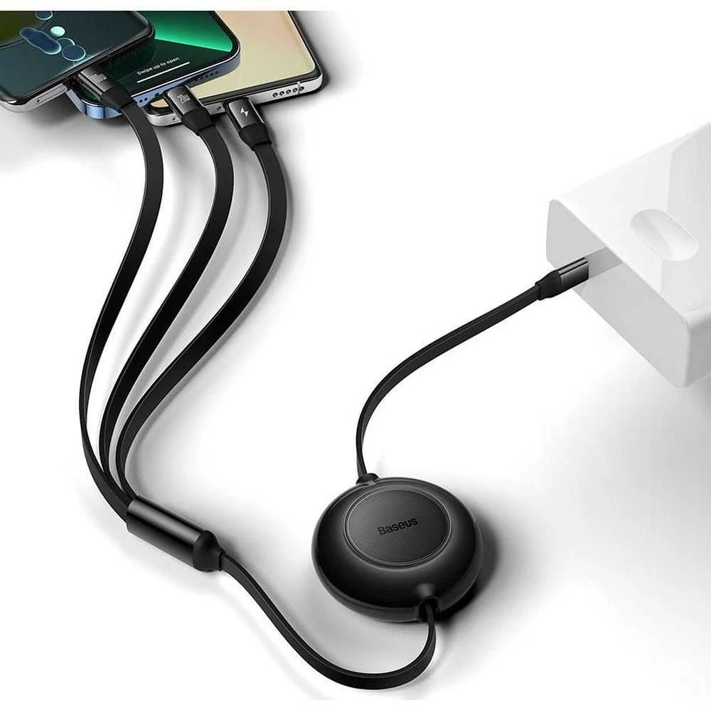 USB laidas Baseus Bright Mirror 2 Type-C į MicroUSB/Type-C/Lightning 3.5A 1.1m juodas CAMJ010201