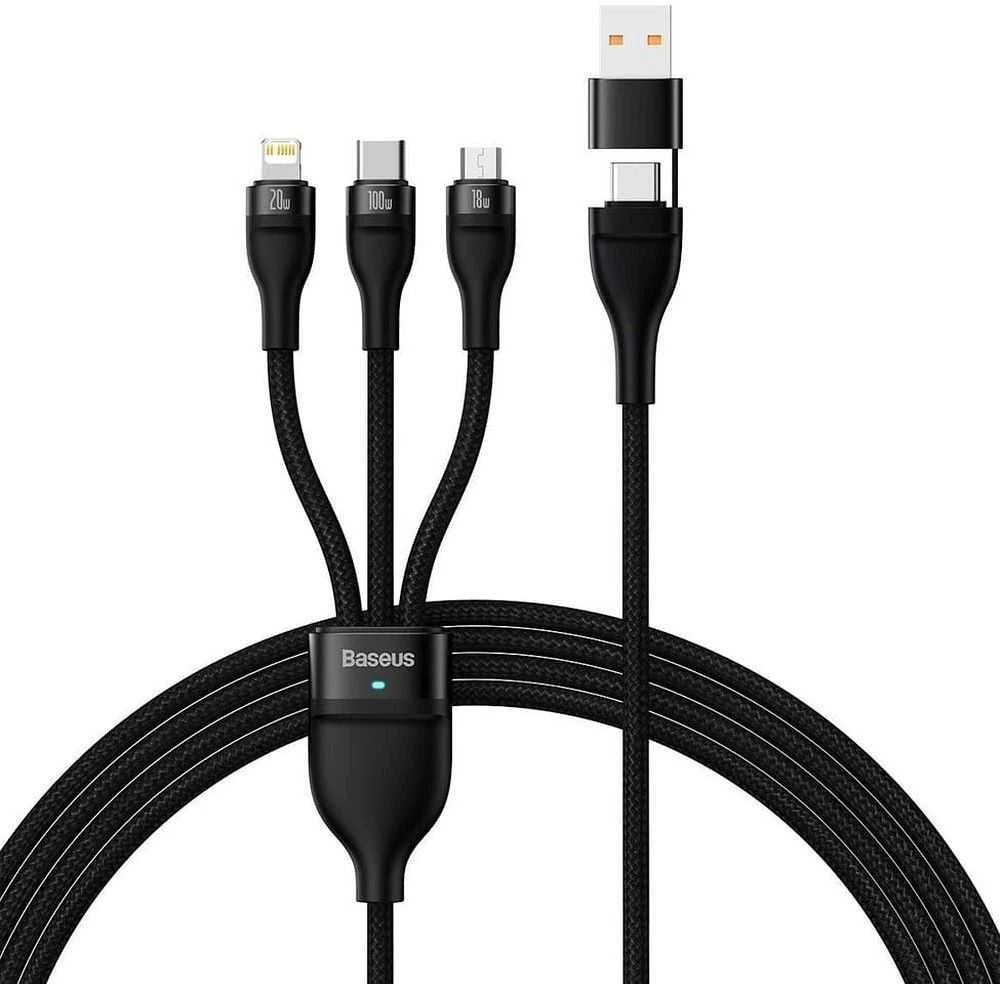 Baseus Flash Series 2 3in1 USB laidas USB-C + micro USB + Lightning 100W 1,2m – Juodas
