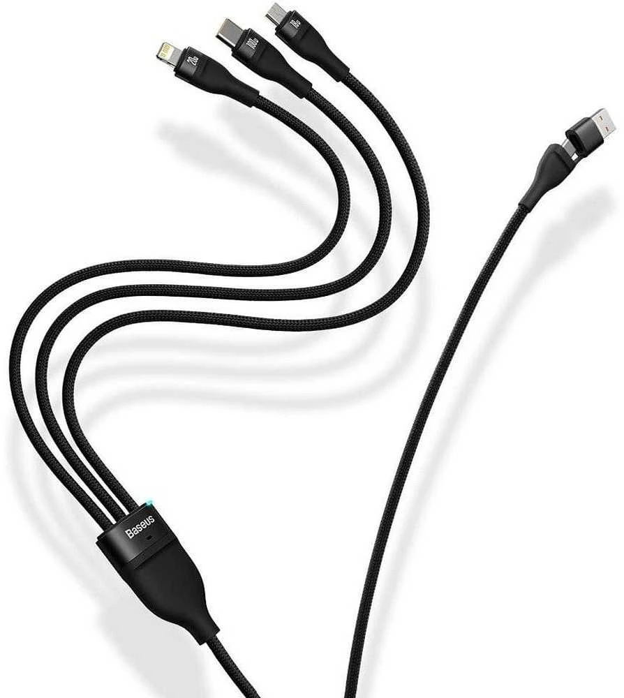Baseus Flash Series 2 3in1 USB laidas USB-C + micro USB + Lightning 100W 1,2m – Juodas