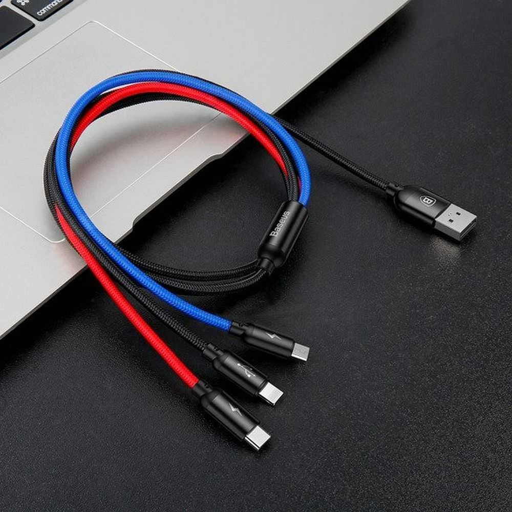 Baseus 3in1 kabelis USB-C / Lightning / Micro 3.5A 0.3m - Juodas