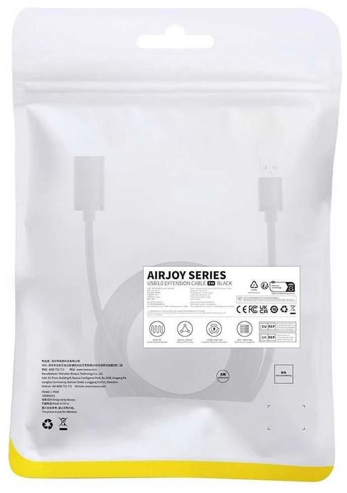 USB 3.0 prailginimo kabelis Baseus vyris į moterišką, AirJoy serija, 2m (juodas)