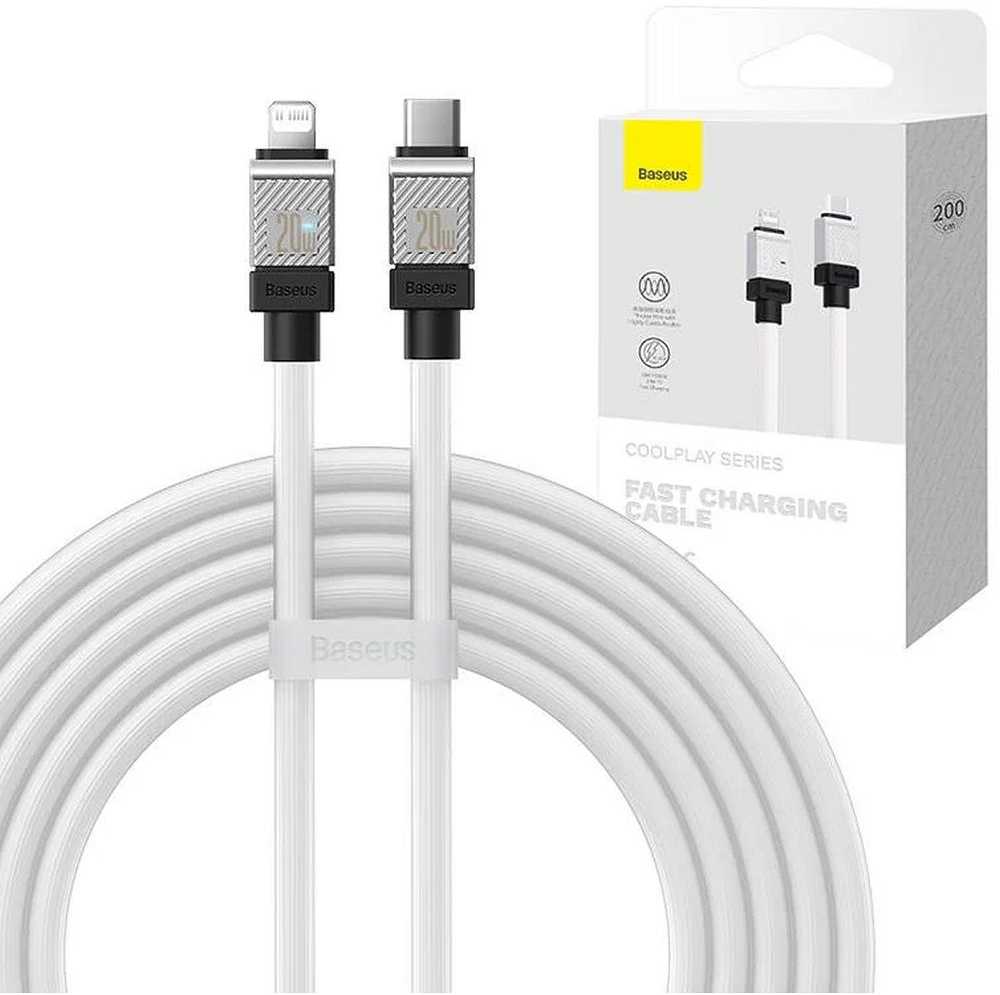 Greito įkrovimo kabelis Baseus USB-C su Coolplay Series 2m, 20W (baltas)