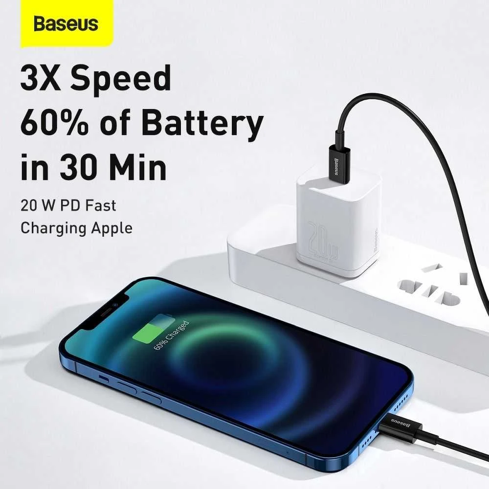Baseus Superior serijos USB-C - Lightning kabelis 20W PD 1m - Juodas