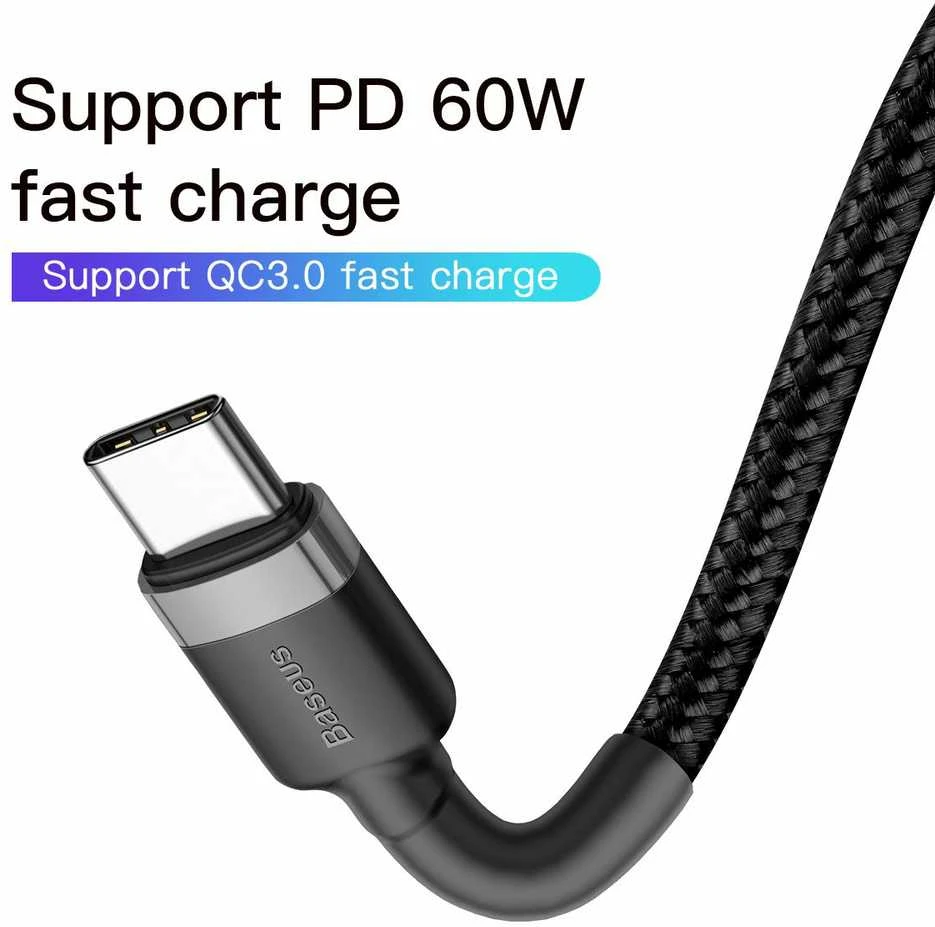 Baseus Cafule kabelis USB-C PD 2.0 QC 3.0 60W 1m - Juodas / Pilkas
