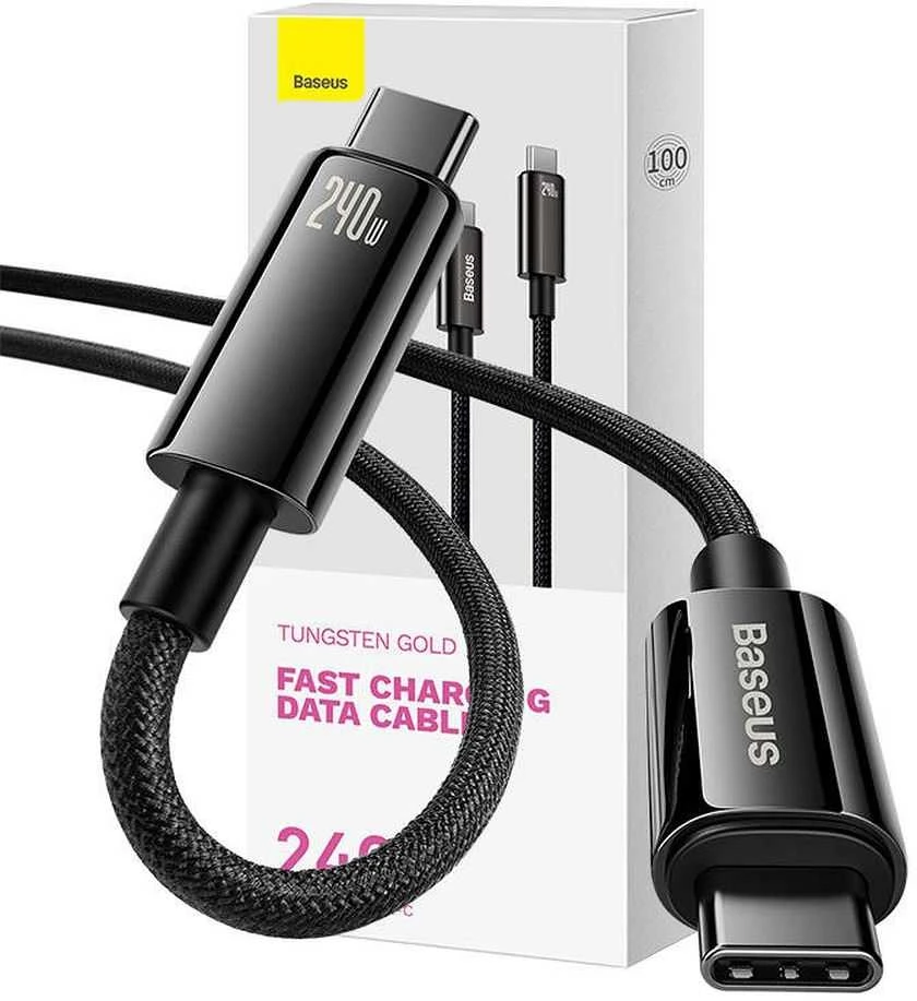 USB-C į USB-C laidas Baseus Tungsten Gold 240W 2 m (juodas)