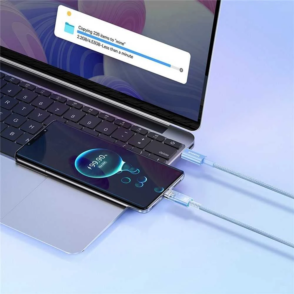 Baseus Explorer 100W USB-C – USB-C laidas su išmaniuoju temperatūros jutikliu 1 m – mėlynas