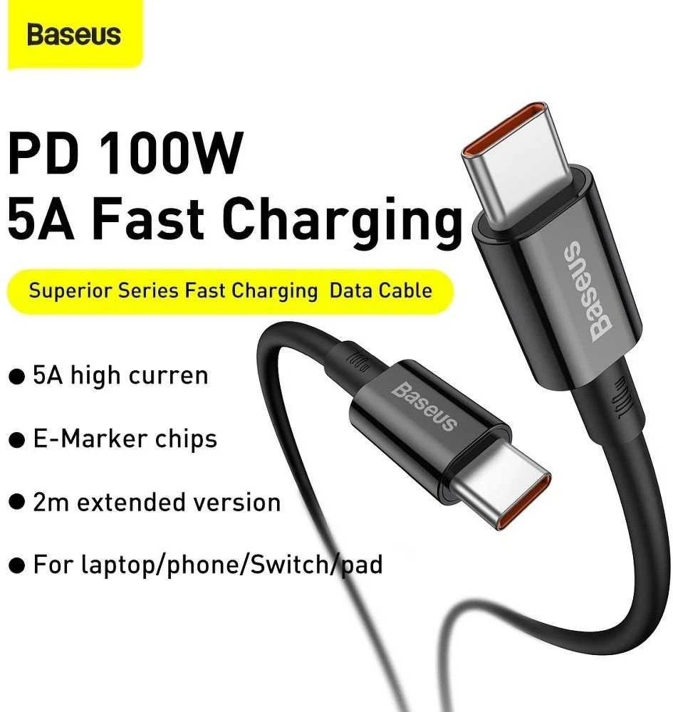 Baseus Superior serijos USB-C - USB-C kabelis 100W 1m juodas