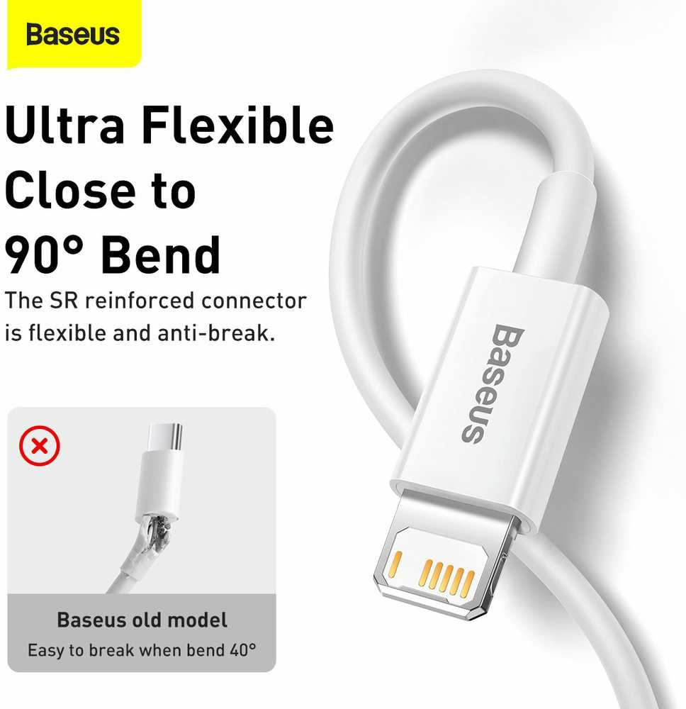 USB kabelis Baseus Superior iš USB į Lightning 2.4A 0.25m baltas CALYS-02