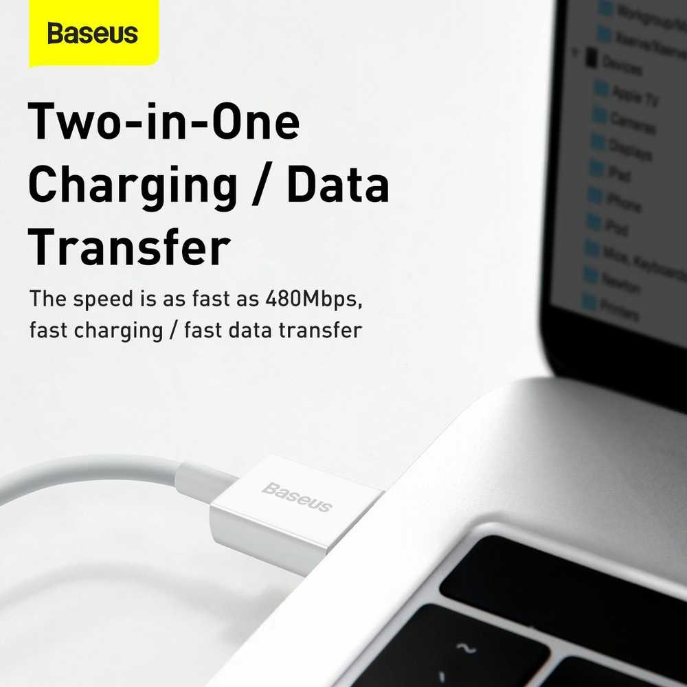 USB kabelis Baseus Superior iš USB į Lightning 2.4A 0.25m baltas CALYS-02