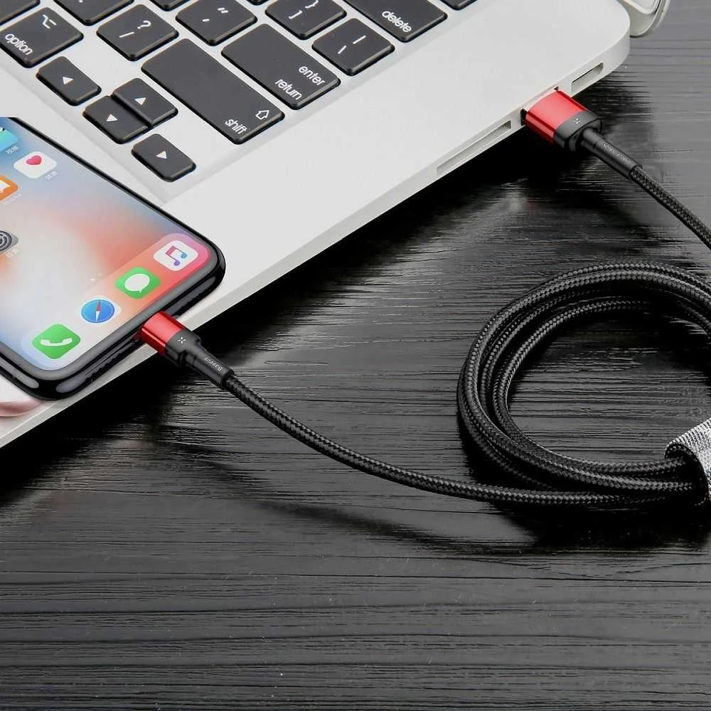 Baseus Cafule dvipusis USB Lightning kabelis 2.4A 1m - Juodas / Raudonas