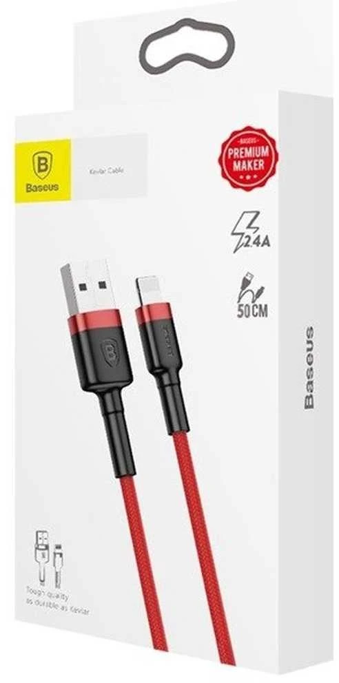Kabelis Baseus USB2.0 A - IP lightning, 0.5 m, QC3.0 su nailoniniu šarvu Cafule raudonas/juodas
