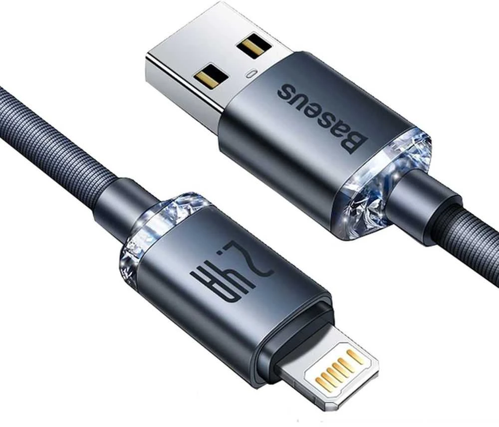 Baseus Crystal Shine kabelis USB į Lightning, 2.4A, 2m juodos spalvos