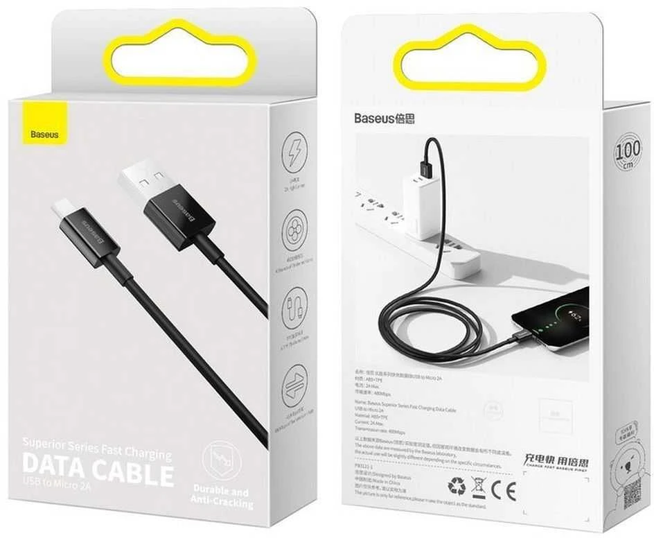 USB kabelis Baseus Superior iš USB į microUSB 2A 2.0m juodas CAMYS-A01