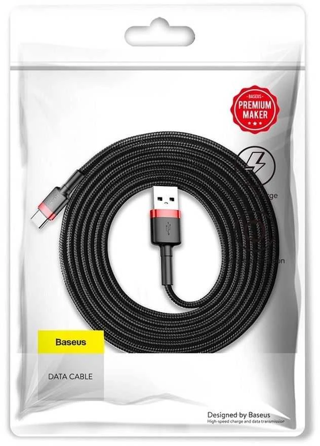 Baseus Cafule USB-C kabelius 2A 3m - Juodas / Raudonas