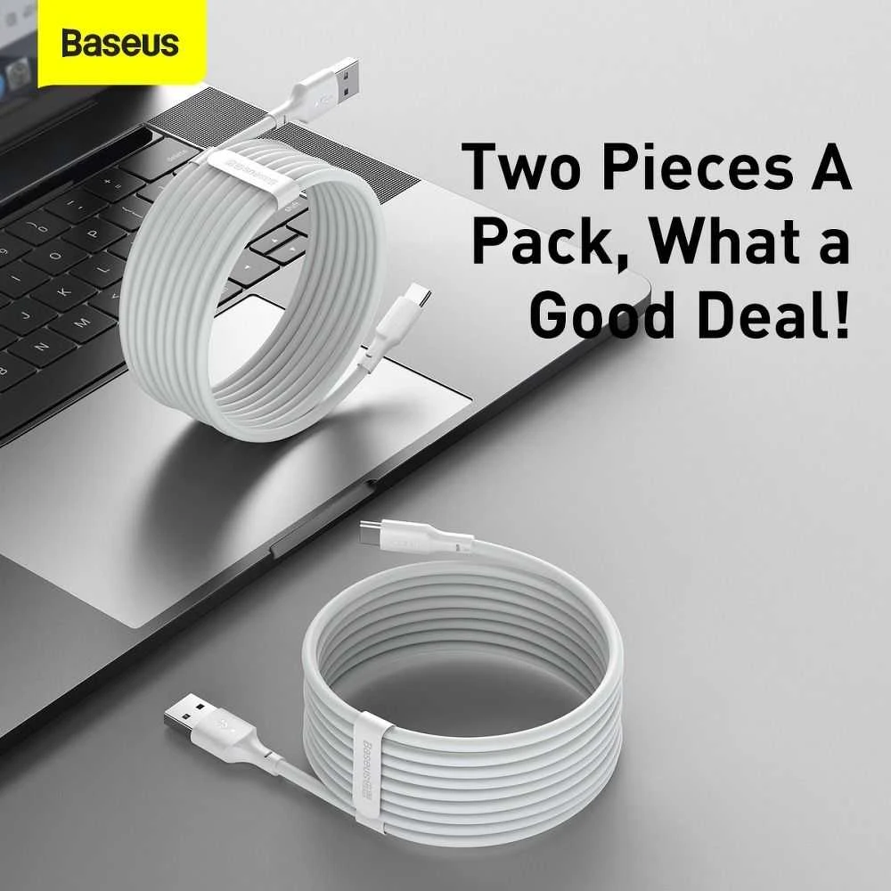 USB kabelių rinkinys Baseus Simple Wisdom Data Cable Kit USB to Type-C 5A (2PCS/Set) 1.5m baltas TZCATZJ-02