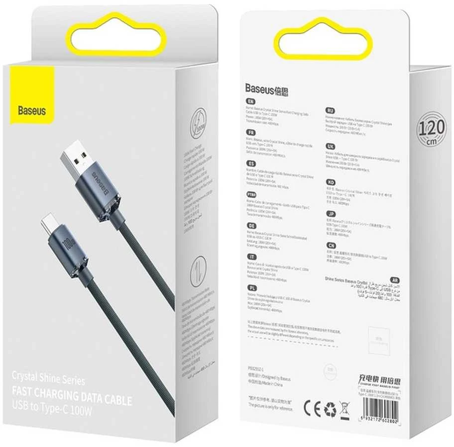 Baseus Crystal USB - USB-C laidas 100W 1.2m - Juodas