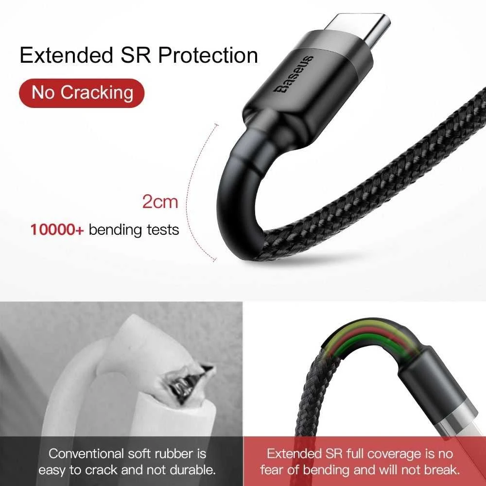 Baseus Cafule kabelis USB-C 3A 0.5m - Pilkas / Juodas