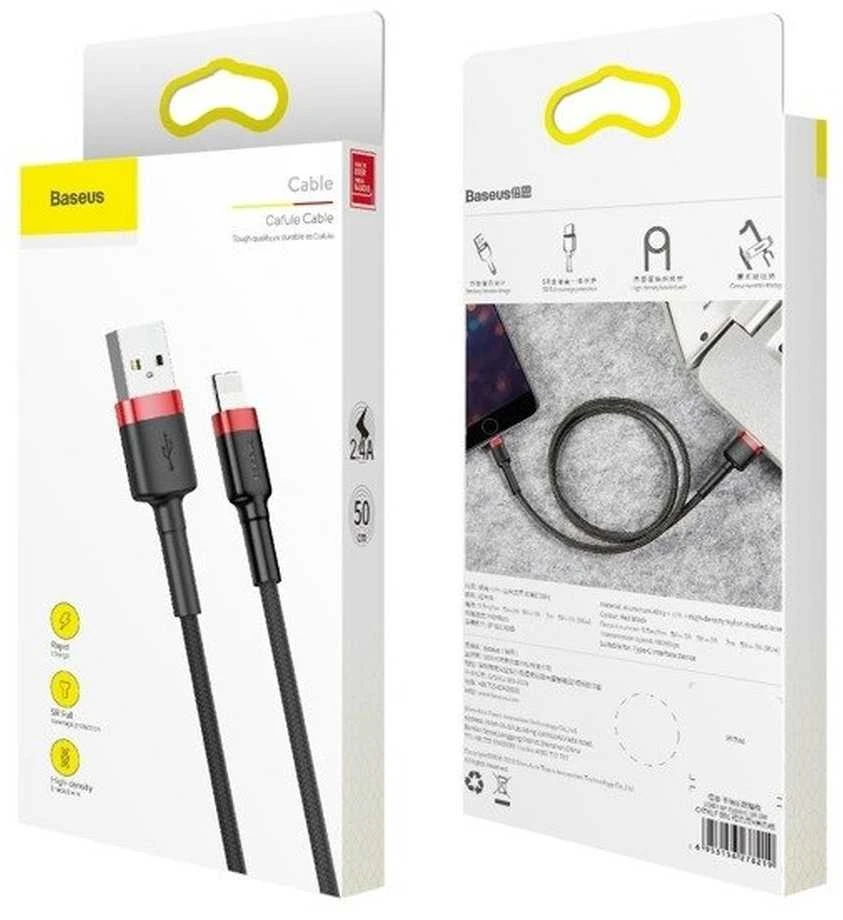 Baseus Cafule USB - Lightning kabelis 2.4A 0.5m - Raudonas - Juodas