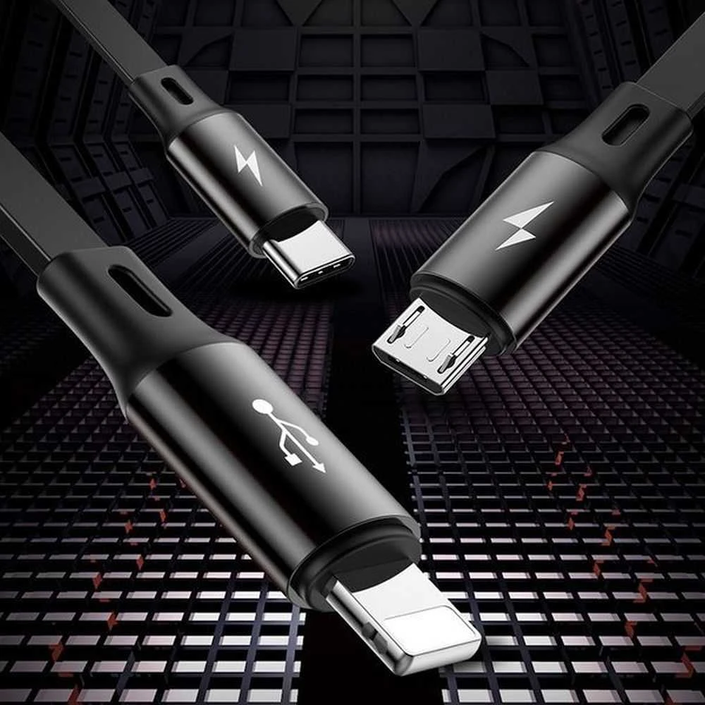 USB kabelis Baseus Golden Loop Three-in-One Micro+Lightning+Type-C 3.5A 1.2m juodas CAMLT-JH01