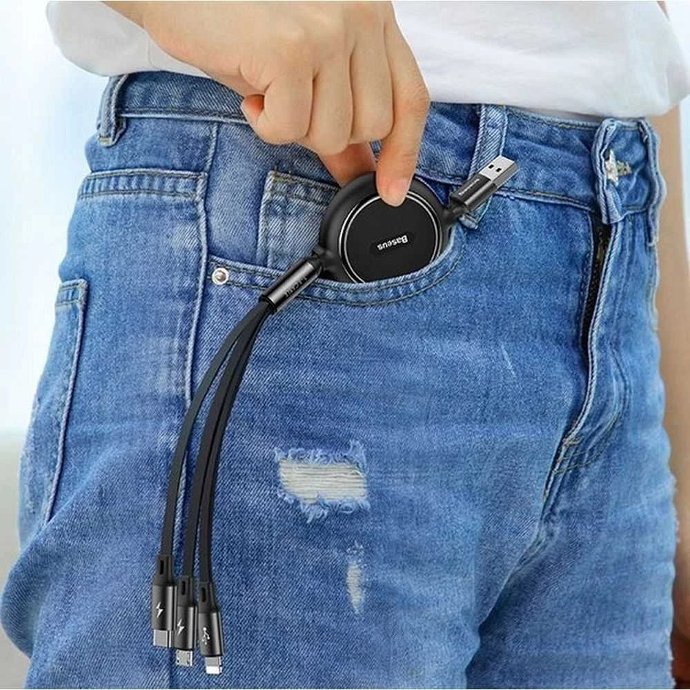 USB kabelis Baseus Golden Loop Three-in-One Micro+Lightning+Type-C 3.5A 1.2m juodas CAMLT-JH01