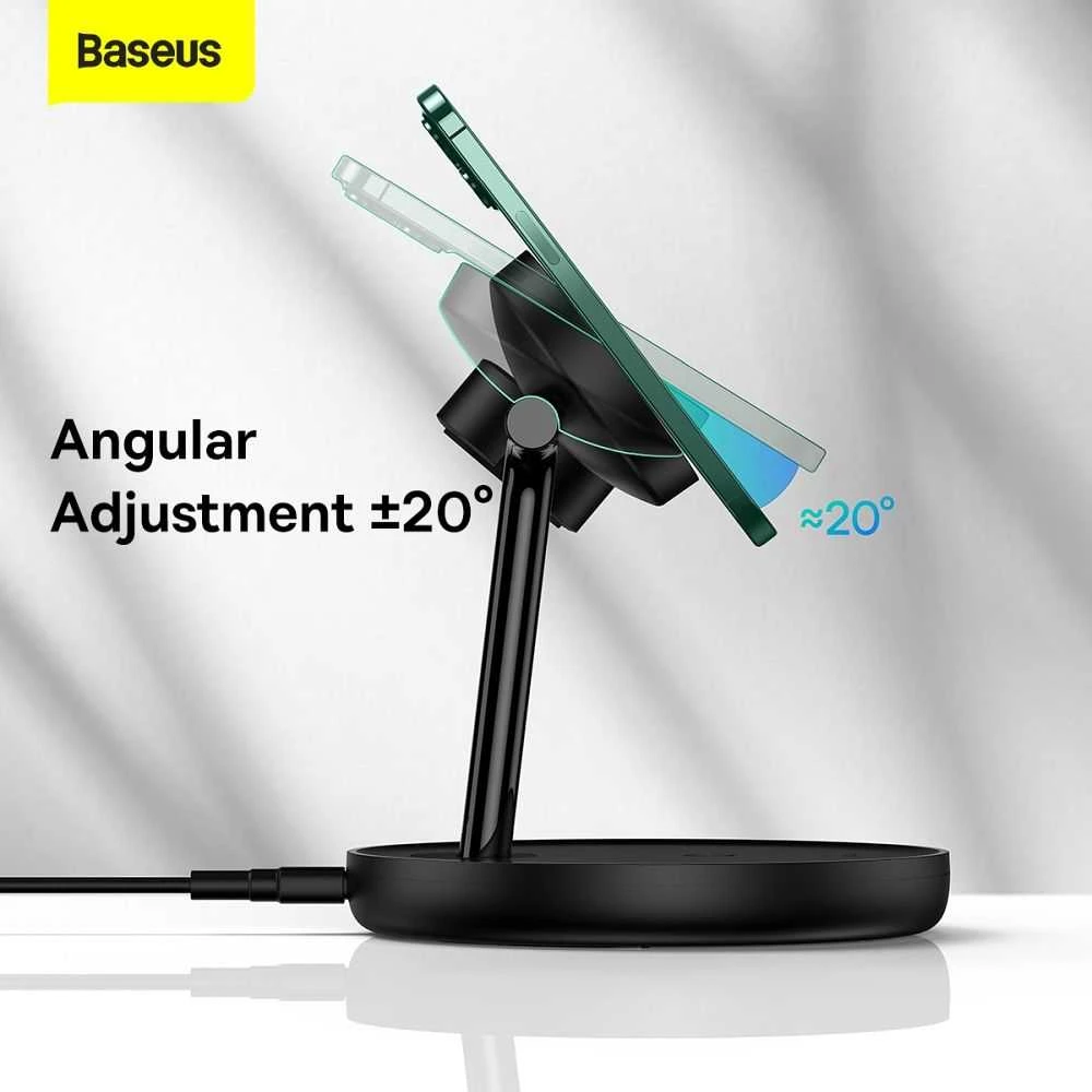 Baseus Belaidis magnetinis įkroviklis, stovas 20W trims Apple įrenginiams, juodas