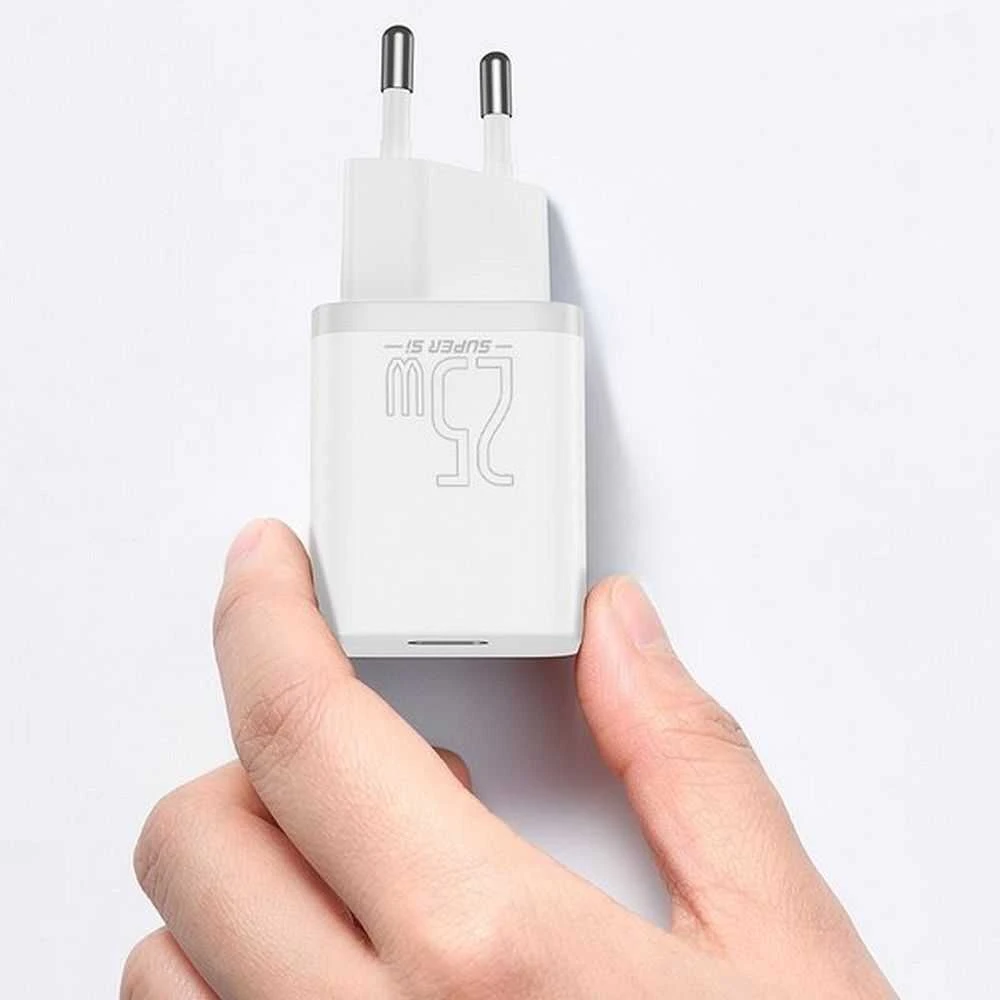 Baseus Super Si greitas įkroviklis 1C 25W su USB-C į USB-C kabeliu 1m - Baltas