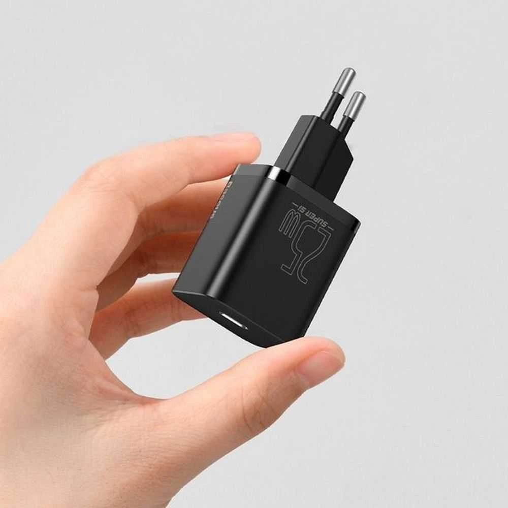 Baseus Super Si greitas įkroviklis 1C 25W su USB-C - USB-C kabelis 1m - Juodas